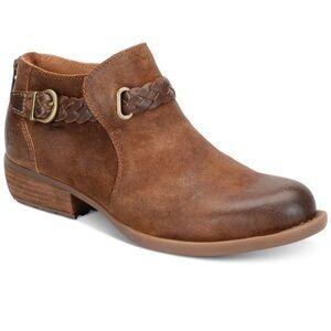 BORN Sylvia Brown Distressed Braided Strap Cushioned Leather Booties size 9